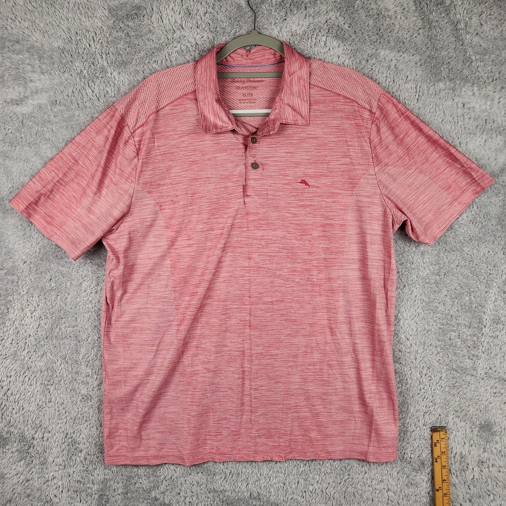 Tommy Bahama IslandZone Polo Shirt Mens XL Pink Stripe Golf Lightweight Mesh